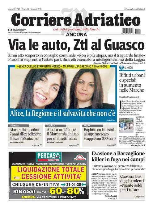 Prima-pagina-corriere adriatico-edizione-di-oggi-24-01-2025